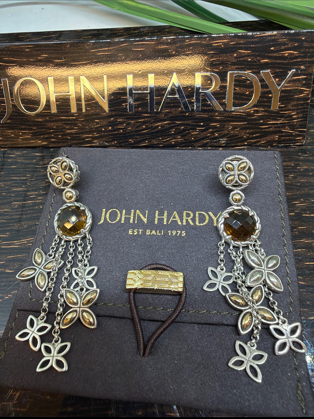 John Hardy Batu Kawung Silver 18K Cognac Quartz Earrings